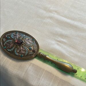 Vintage Brass Hand Mirror with Gem Accents